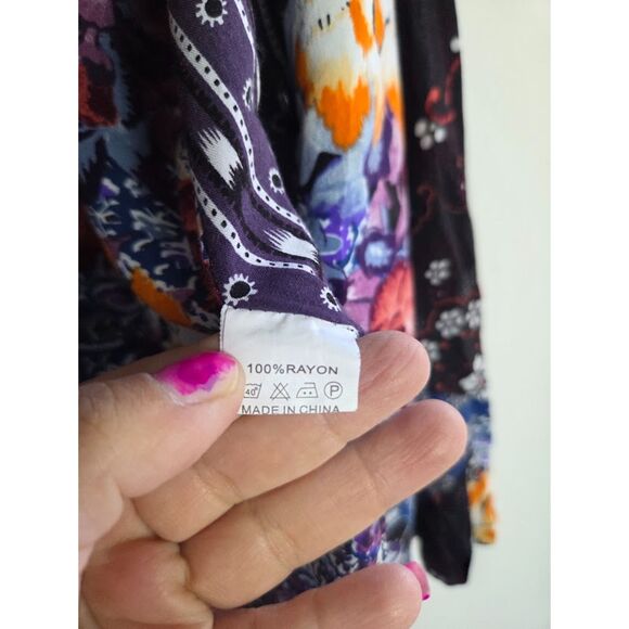 JAASE Women Blue Black Red Floral Print Boho Fairy Goth Blazer size Medium - Picture 6 of 7